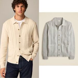 NWT J CREW Heritage cotton cable-knit cardigan sweater-polo in Heather Grey
